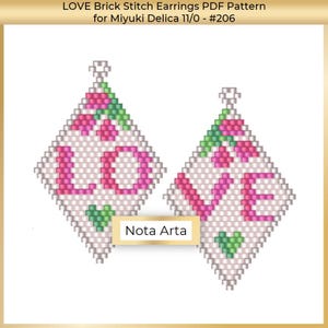 LOVE Beaded brick stitch Valentine's day PDF pattern for Miyuki delica 11/0, #206