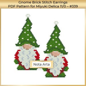 Beaded Christmas Gnome brick stitch Earrings PDF pattern for Miyuki delica 11/0, #177