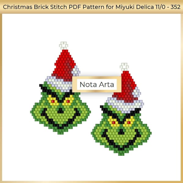 Beaded Christmas brick stitch PDF pattern for Miyuki delica 11/0, #352