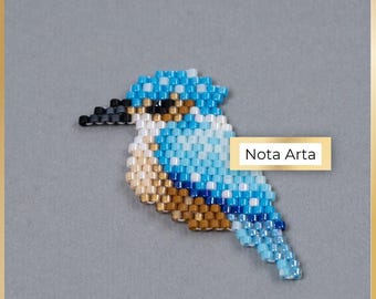 Padrão PDF de ponto tijolo de pássaro Kingfisher com miçangas para Miyuki delica 11/0, #47