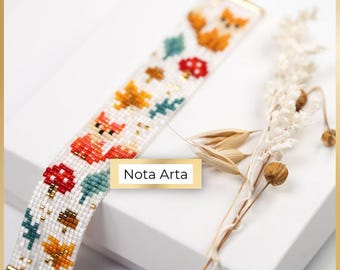 Autumn Fox Leaves Mushrooms Beaded Loom Bracelet PDF pattern for Miyuki delica 11/0, NA-520