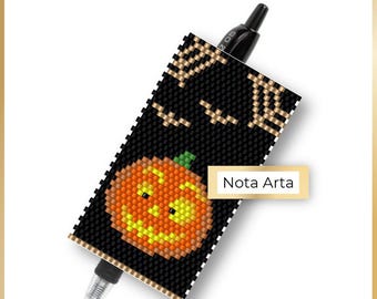 Beaded Halloween Pumpkin Peyote Pen Wrap PDF Pattern for Miyuki delica 11/0 - #328