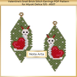 Patrón PDF de punto ladrillo con forma de caracol con corazón y cuentas para San Valentín para Miyuki delica 11/0, n.° 507