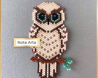 Padrão PDF de ponto tijolo de coruja com miçangas para Miyuki delica 11/0, #160