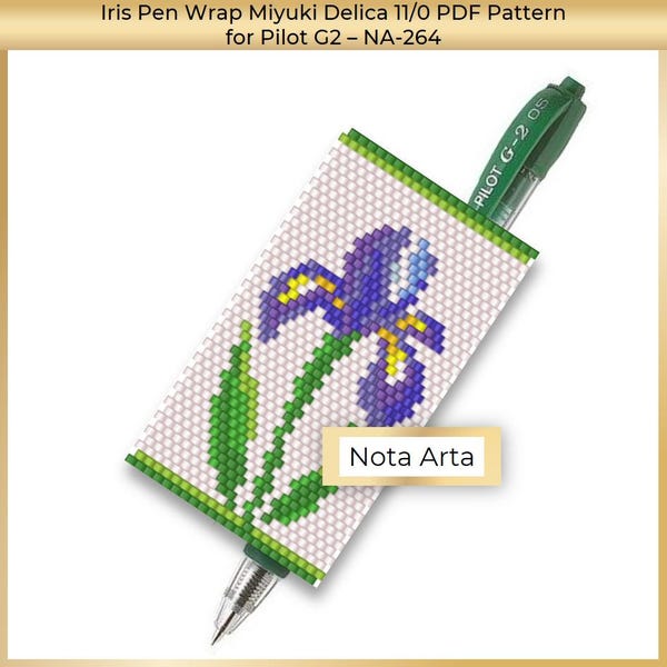 Beaded Iris Flower Peyote Even Count Pen Wrap for Pilot G2 PDF Pattern for Miyuki delica 11/0 - #264