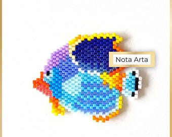 Padrão PDF de ponto tijolo com contas coloridas de peixe de recife para Miyuki delica 11/0, #22