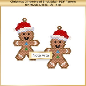 May include: Two gingerbread men wearing Santa hats, with white trim, and red and white candy cane accents. The gingerbread men are brown with white icing and green and blue candy accents. The text "Nota Arta" is visible in the image.