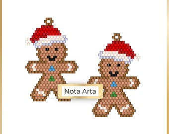 Beaded Gingerbread brick stitch earrings charm Christmas PDF pattern for Miyuki delica 11/0 - #181