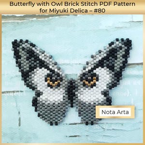 ミユキデリカ 11/0、#80 用ビーズ蝶とフクロウのブリックステッチ PDF パターン