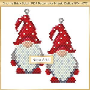 Beaded Christmas Gnome brick stitch Earrings PDF pattern for Miyuki delica 11/0, #177