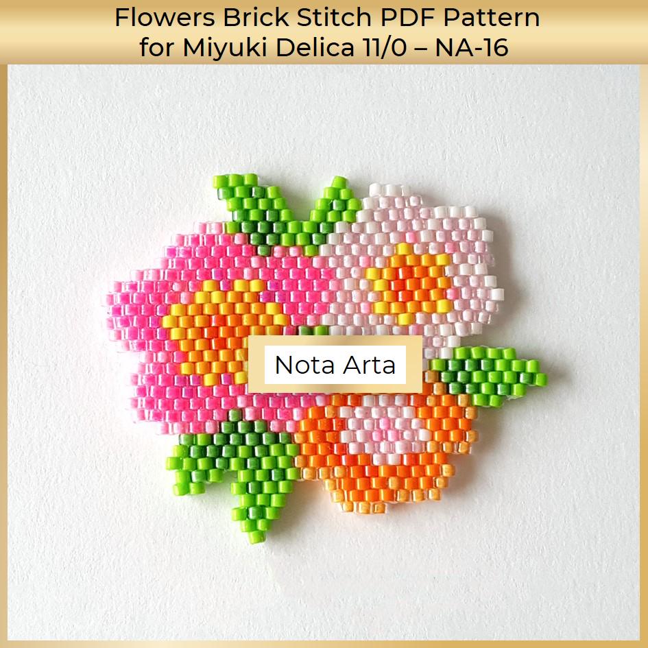 Beaded Flowers Brick Stitch PDF Pattern for Miyuki Delica 11/0, NA