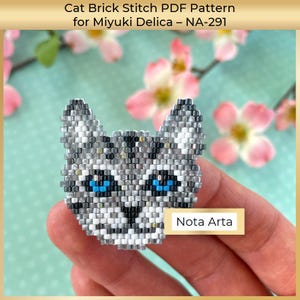 Beaded Grey Cat brick stitch PDF pattern for Miyuki delica 11/0, NA-291