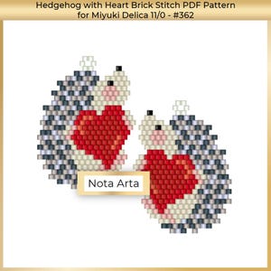 Patrón PDF de punto ladrillo con forma de erizo con cuentas y corazón para San Valentín para Miyuki delica 11/0, n.° 362