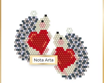 Ouriço com miçangas e ponto de tijolo em forma de coração para o Dia dos Namorados em PDF para Miyuki delica 11/0, #362