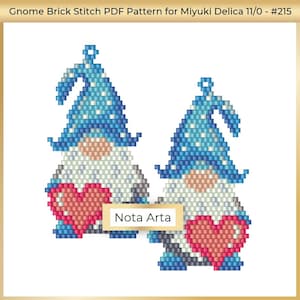 ビーズのバレンタインデー ノームとハートのブリックステッチイヤリング PDF パターン、ミユキデリカ 11/0、#215