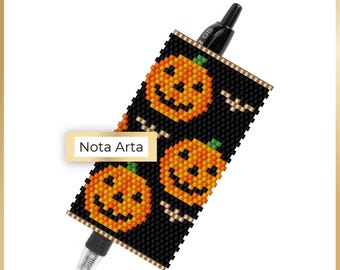 Beaded Halloween Pumpkin Peyote Pen Wrap PDF Pattern for Miyuki delica 11/0 - #335