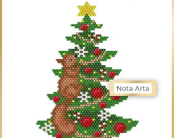 Árvore de Natal com miçangas e ponto tijolo de esquilo PDF padrão para Miyuki delica 11/0, #361