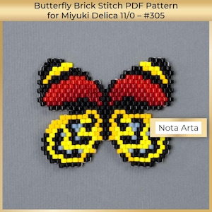 Beaded Red Yellow Butterfly brick stitch PDF pattern for Miyuki delica 11/0, NA-305