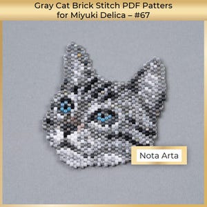 Beaded Grey Cat brick stitch PDF pattern for Miyuki delica 11/0, #67