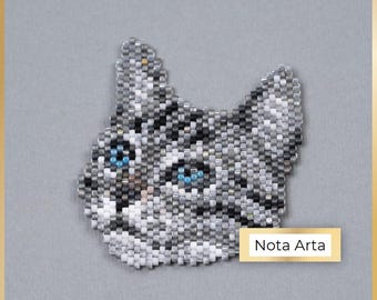 Padrão PDF de ponto tijolo de gato cinza com miçangas para Miyuki delica 11/0, #67