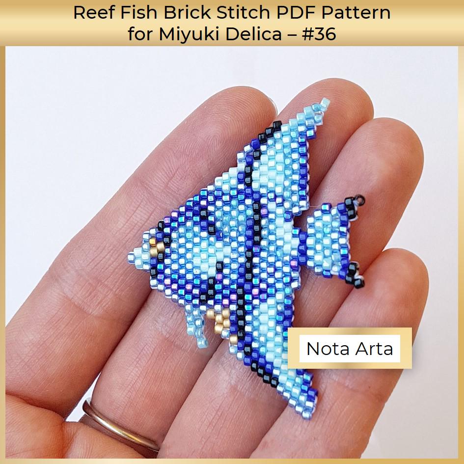 ミユキデリカ 11/0、#36 用ビーズ付きブルーリーフフィッシュ ブリック