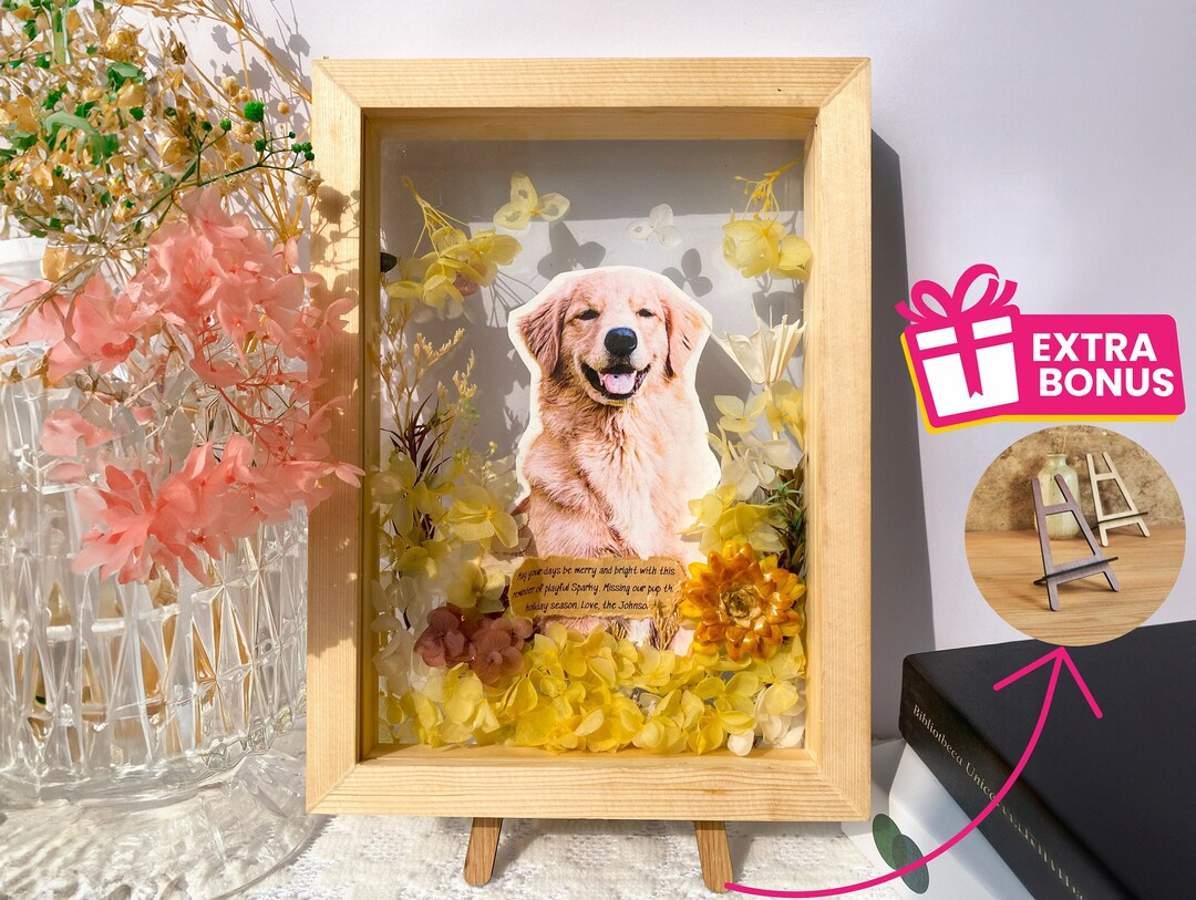 Flower Shadow Box for Dog Memorial, Dog Shadow Box Memorial, Shadow Box