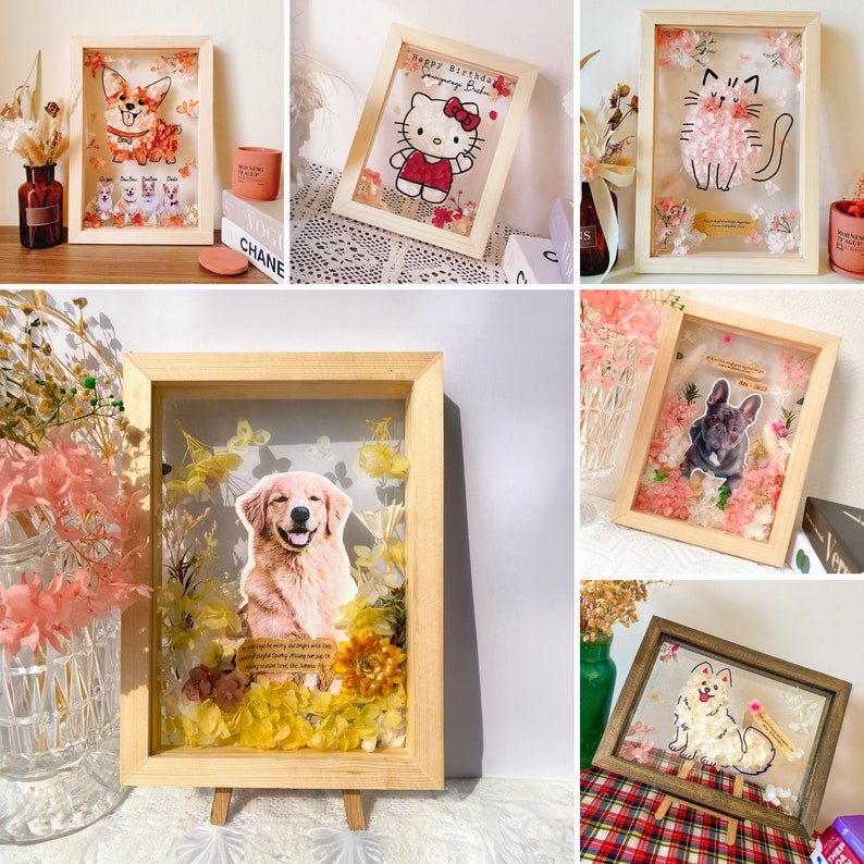 Flower Shadow Box for Dog Memorial, Dog Shadow Box Memorial, Shadow Box