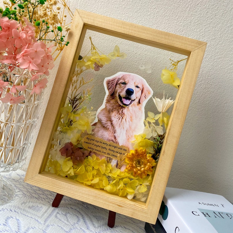 Flower Shadow Box for Dog Memorial, Dog Shadow Box Memorial, Shadow Box for Dog That Passed Away