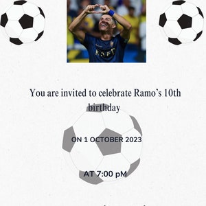 CANVA invite template,Soccer Football Birthday Invitation - Ronaldo birthday invitation - kids invitation - 5 x 7 Editable printable copy