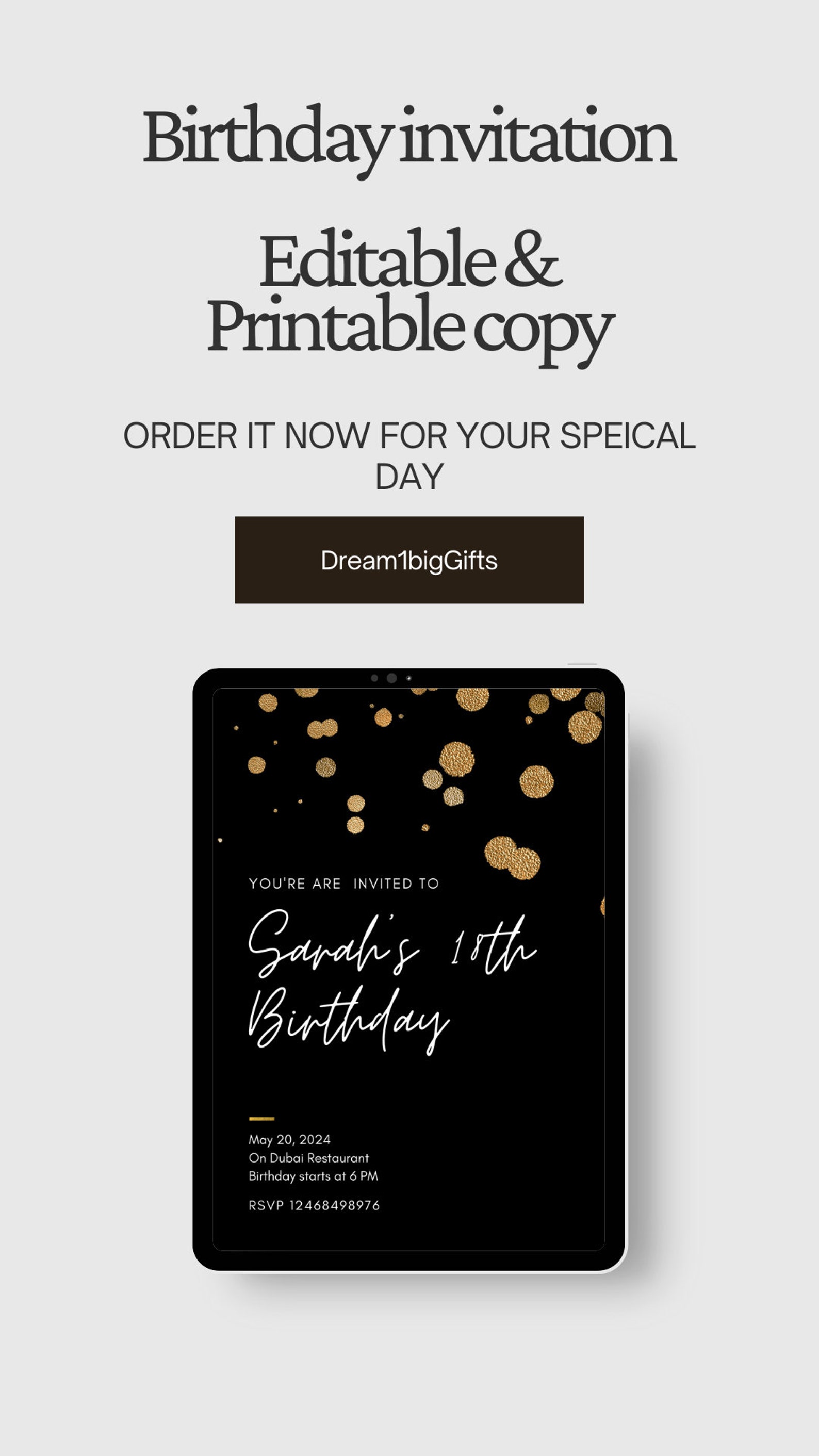 Editable and Printable 18th Birthday Invitation Editable Copy ...