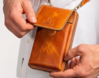 Leather Bag with Card Slots & Shoulder Strap: Crossbody Phone Purse