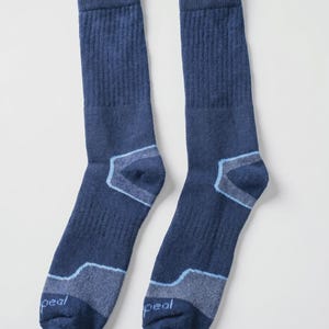 Charcoal Wool Blend Outdoor Hiking Warm Boot Socks, Thermal Survival Crew for Men & Women Blue