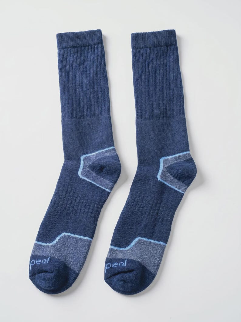 Charcoal Wool Blend Outdoor Hiking Warm Boot Socks, Thermal Survival Crew for Men & Women Blue