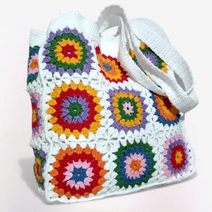 Crochet Granny Square Bag, Boho Bag Crochet, Knitted Beach Bag, Handmade Patchwork Handbags, Vintage Style Hippie Purse, Crochet Tote Bag