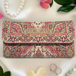 Boho Fabric Wallet: Turkish Brocade, Vegan Leather - Phone Friendly