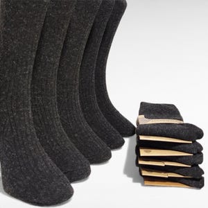 Lambswool Men's Socks Set 5-Pack: Cozy Thermal Socks for Winter, Black Ribbed Pattern