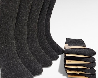 Lambswool Men's Socks Set 5-Pack: Cozy Thermal Socks for Winter, Black Ribbed Pattern
