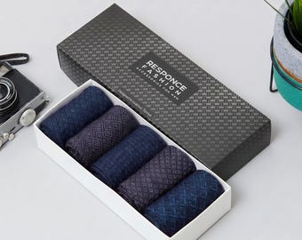 Men's Bamboo Dress Socks: 5-Pair Patterned Set, Vegan Socks Gift Box