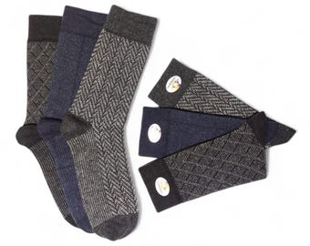 Meias masculinas de lã de cordeiro (conjunto de 3): mistura de lã merino, malha jacquard