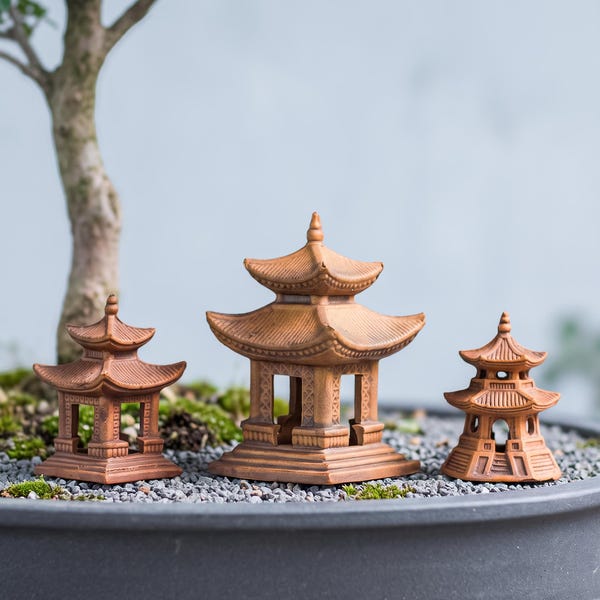 Pagode japonaise miniature en céramique, figurine bonsaï marron pour jardin zen, décoration d'aquarium en céramique sans danger