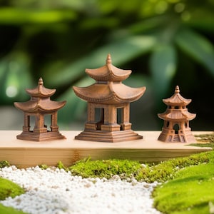 Miniature Ceramic Japanese Pagoda, Brown Ceramic Bonsai Figurine Pagodas, Mini Zen Garden Decor, Full Set or Single