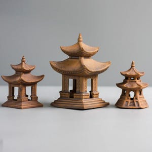 Miniature Ceramic Pagoda Set (3 pcs): Vietnamese Garden Decor