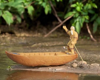 Figurka wioślarza | Ceramika | 15,5 cm dł. | Bonsai, dekoracja akwarium