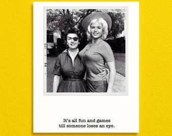 Funny Boob Job Get Well Card, Any Occasion, I Love You, Fun and Games Put An Eye Out, Vintage Photo Card, Breast Augmentation