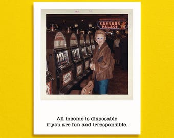 Funny Gambling Birthday Card, Vegas Casino Gift Party, Friendship Any Occasion, Vintage Photo, Vegas Slot Machines, Handmade Greeting