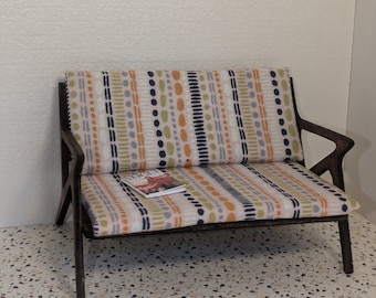 Miniature Gunlocke Style Loveseat - Mid Century Modern Dollhouse Couch (1:12 Scale)