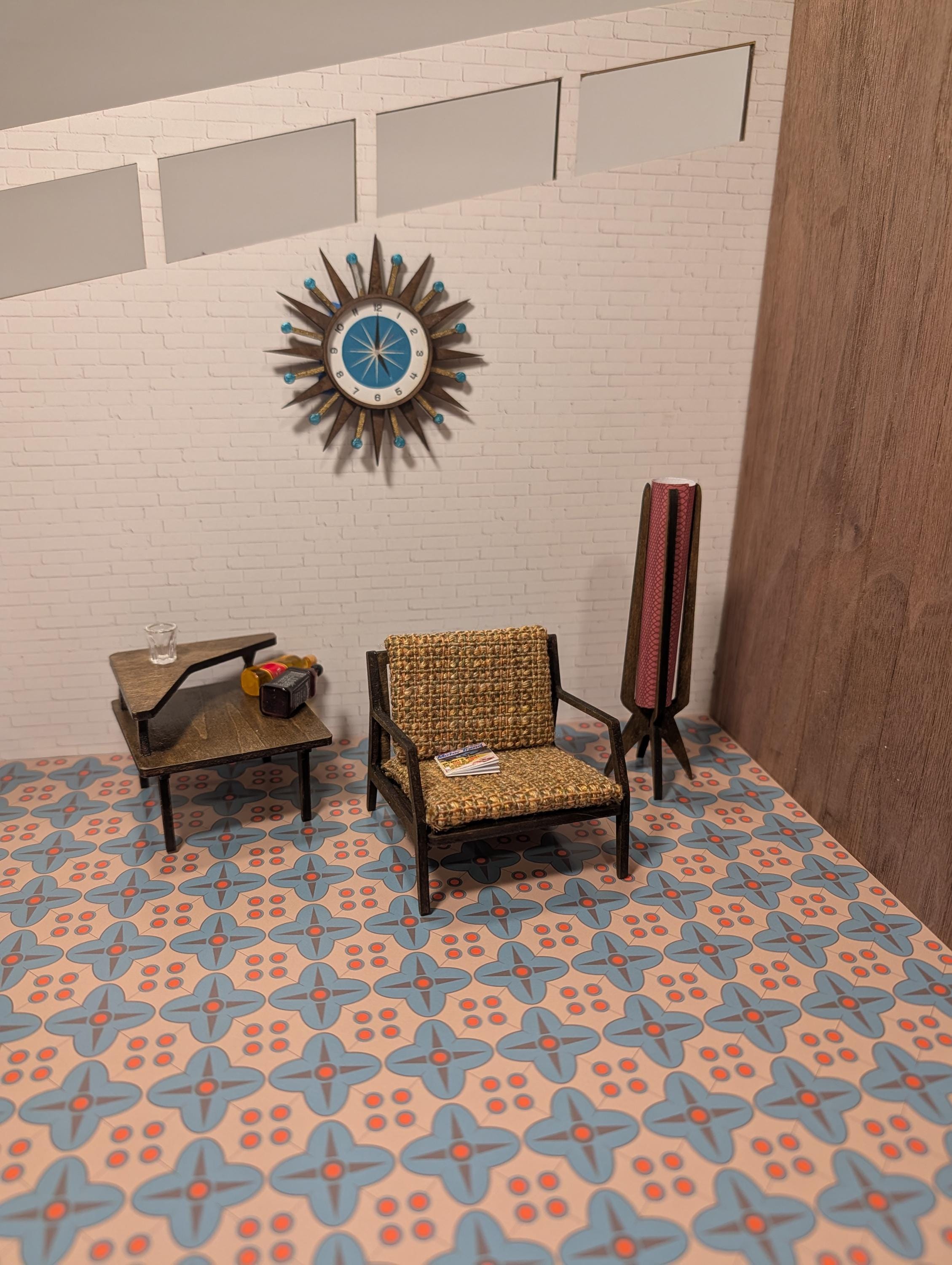 Light Blue Orange Atomic Pattern Tile – Dollhouse Flooring, Wallpaper ...