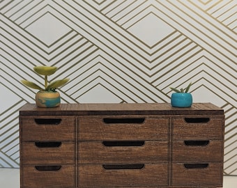Mid Century 9 Drawer Dresser Miniature
