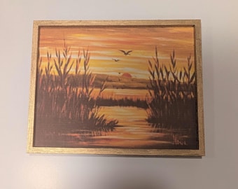 Miniature Sunset Marsh Print– Gold Framed Golden Hour Art (4" x 3")
