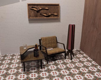 Atomic Pattern Dollhouse Flooring, Olive Orange Green Tile (12"x18" Sheet)